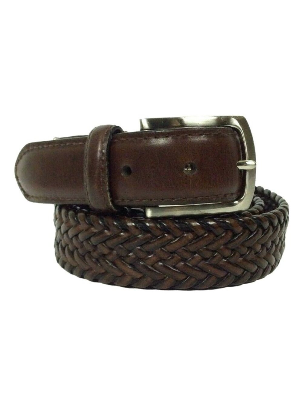 Dockers Mens Braided Woven Belt Size 44 Brown Bonded Synthetic Leather